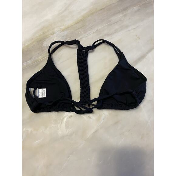 L Space 'Hippie Chic' Macramé Back Tie Front Black Bikini Top Size XS - Picture 4 of 5